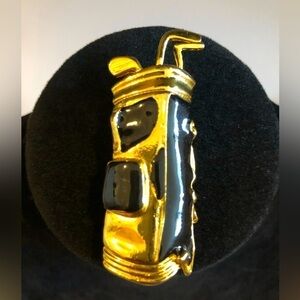 Gold Bag Gold tone and black enamel brooch